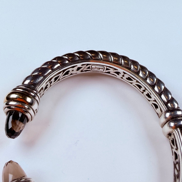 Scott Kay 18K Gold Smoky Quartz Hinged Cuff Sterling Silver 925 Waverly Bracelet - Picture 3 of 12